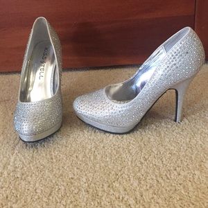 Kiss & Tell Silver Bejeweled Heels
